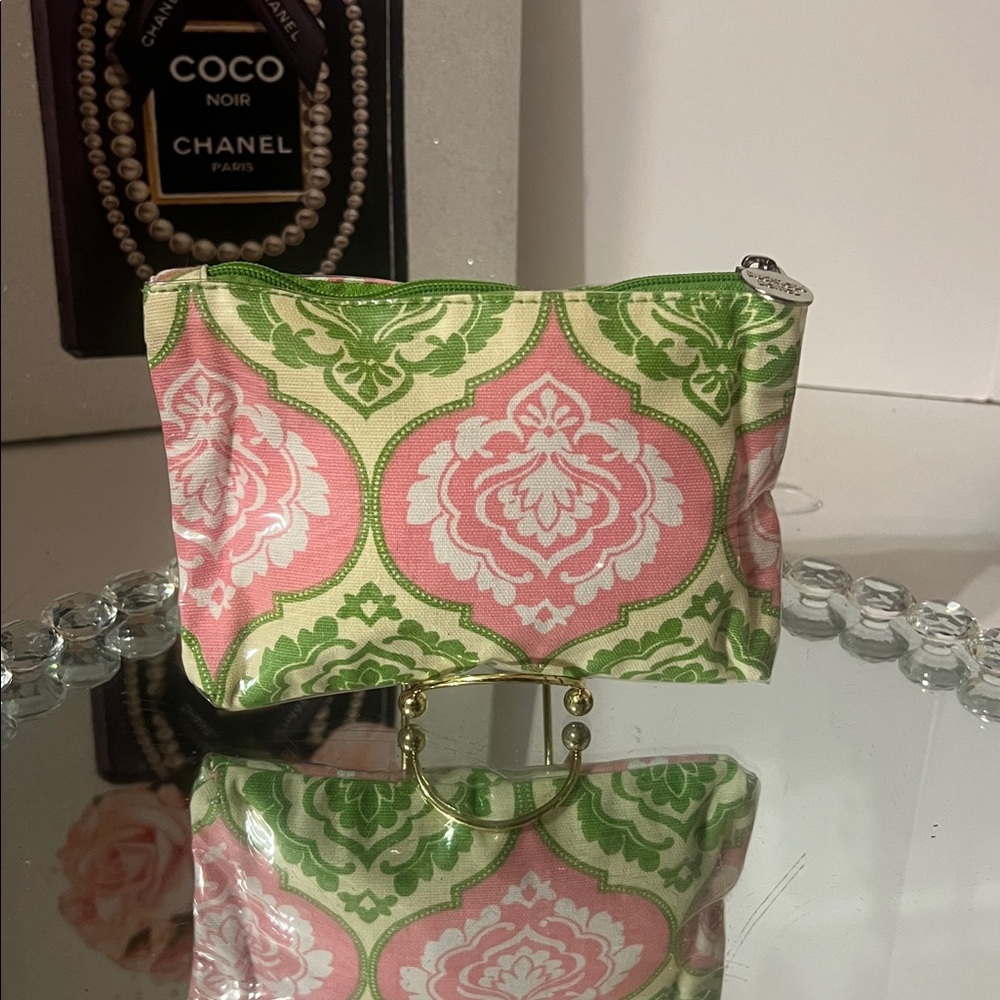 Vibrant Green and Pink Patterned Pouch